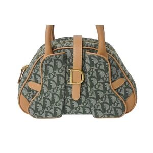 Dior Trotter Canvas Christian Double Bag Saddle Green Khaki